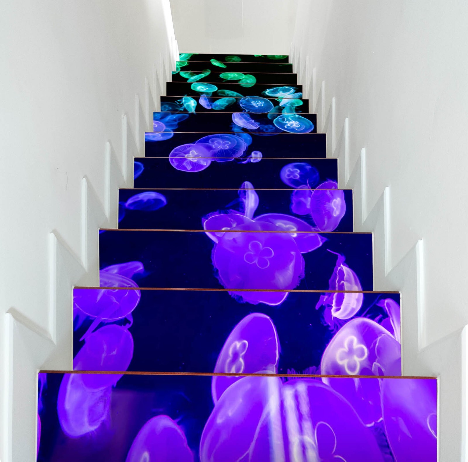 3D Green Jellyfish W95 Stairs Risers Decoration Photo Mural Vinyl Wallpaper Vera