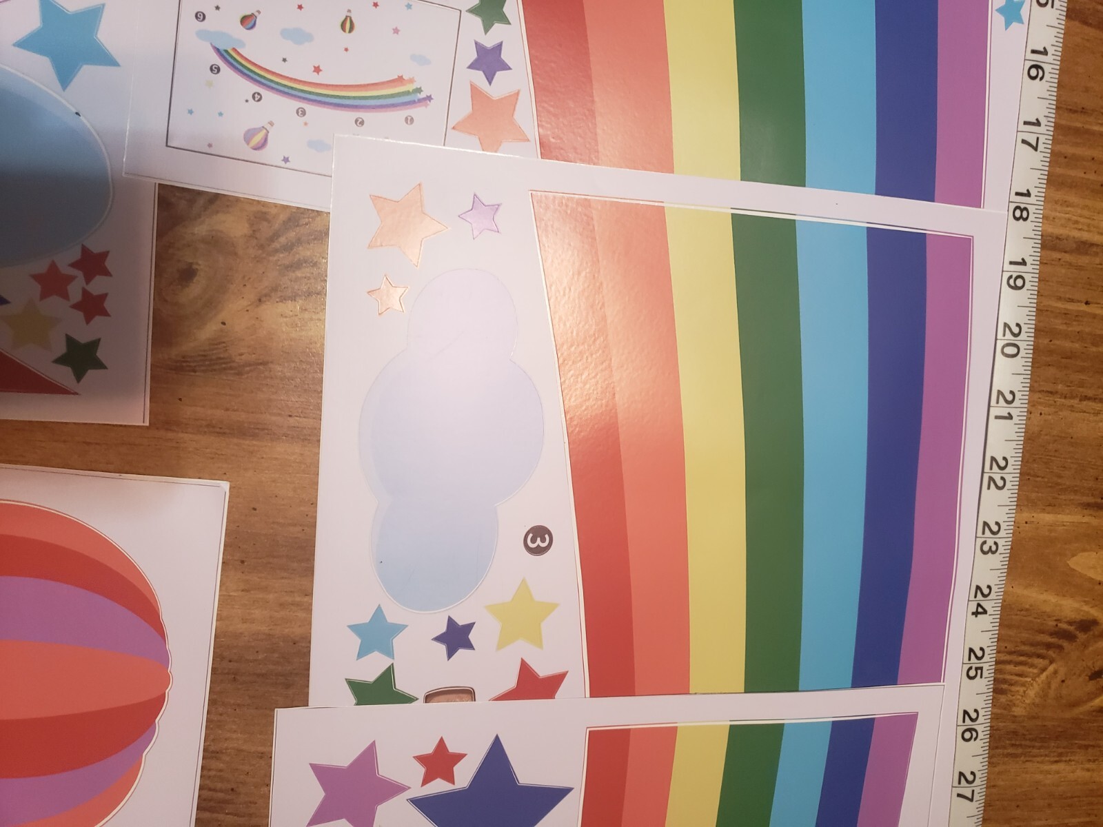 Large Rainbow Wall Decal Kids Room Balloons Stars Clouds NIP
