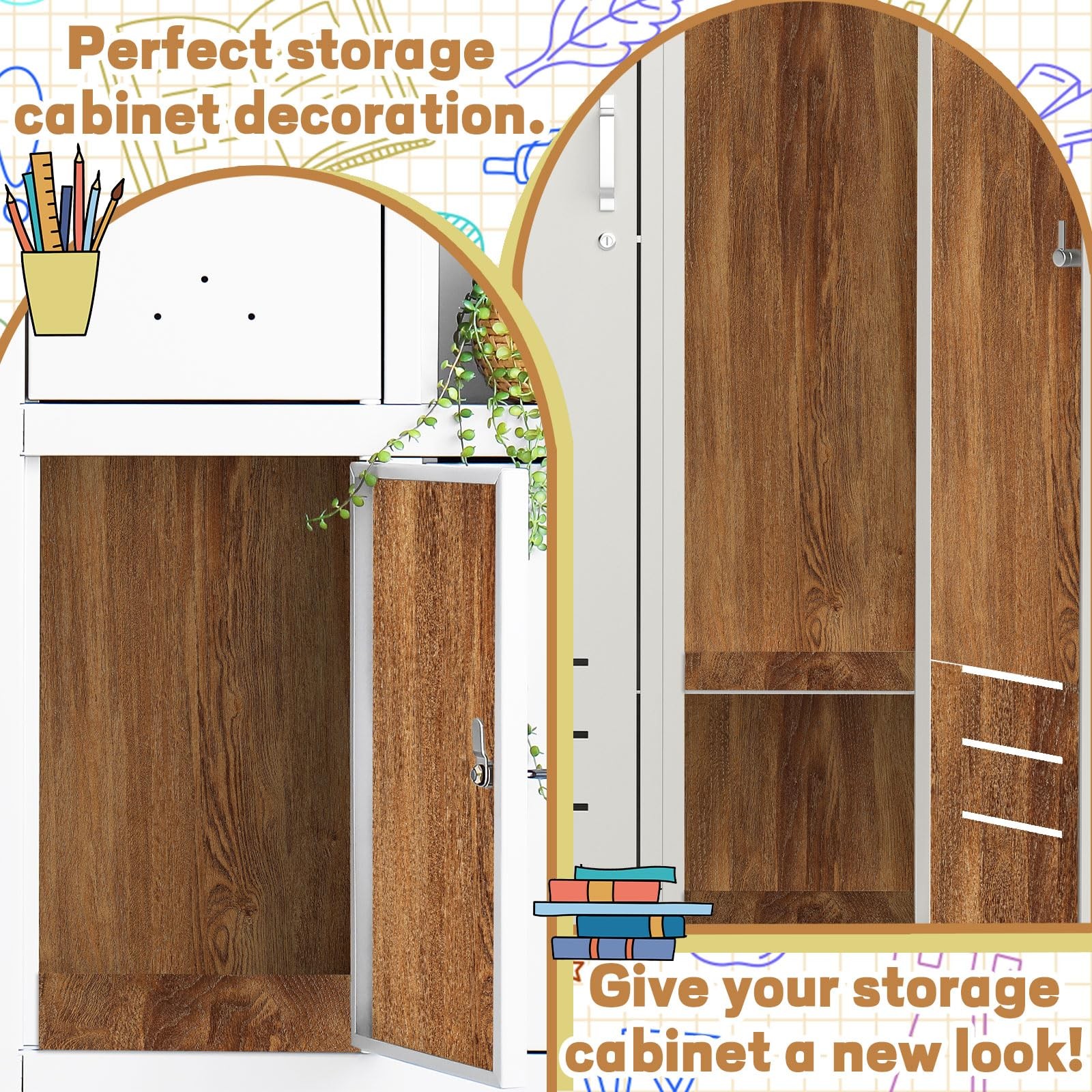 6 Pcs Locker Magnetic Wallpaper Locker Brown Wood Grain Wall Magnetic Sticker…