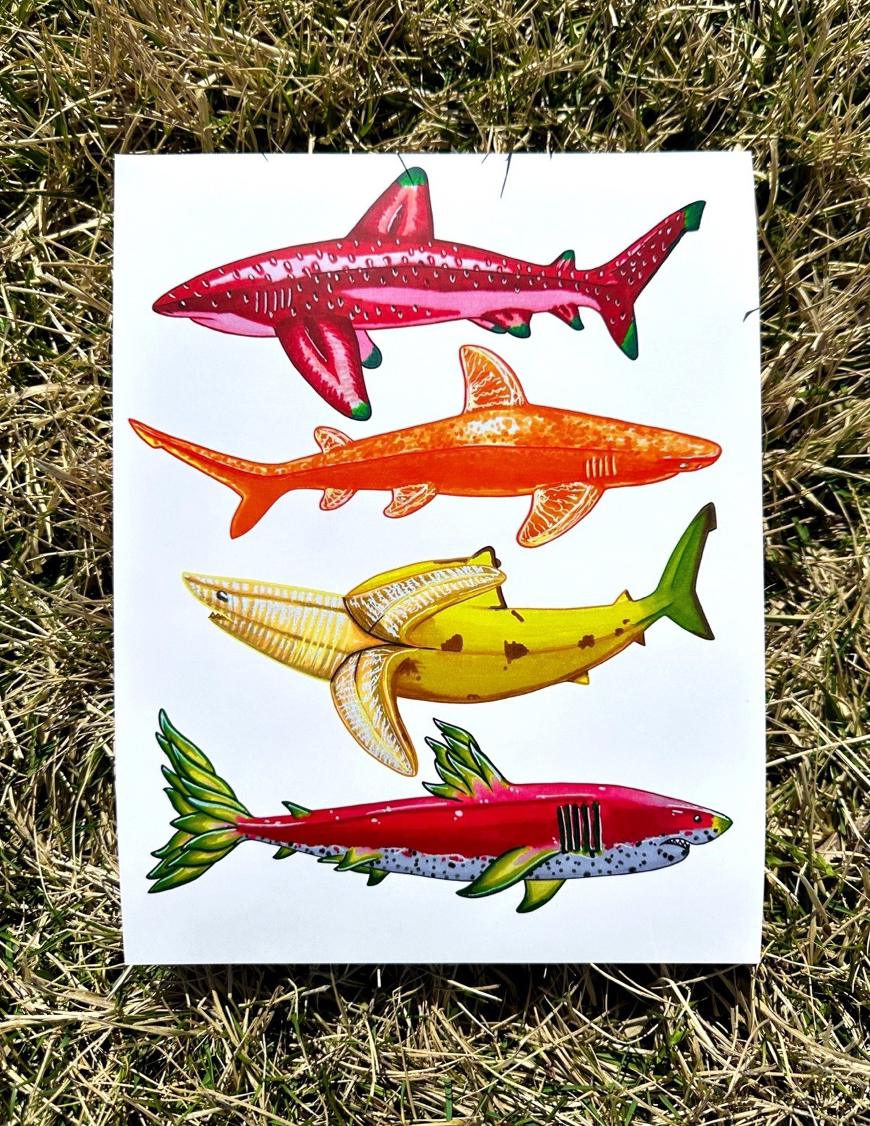 Fruit Shark Art Print 11’x8’ Wall/Home Decor