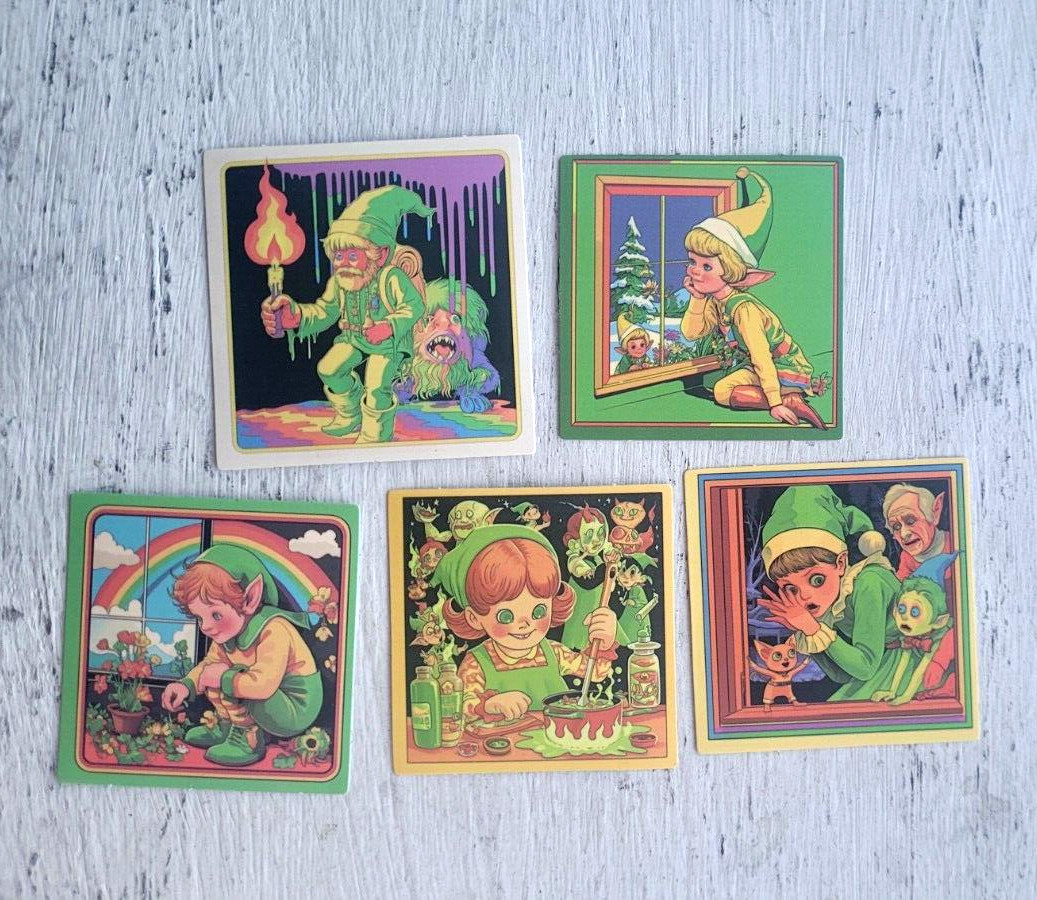 Haunted Active Spirit Creepy Witch Holiday Elf Sticker Lot Of 5 Pcs Pc