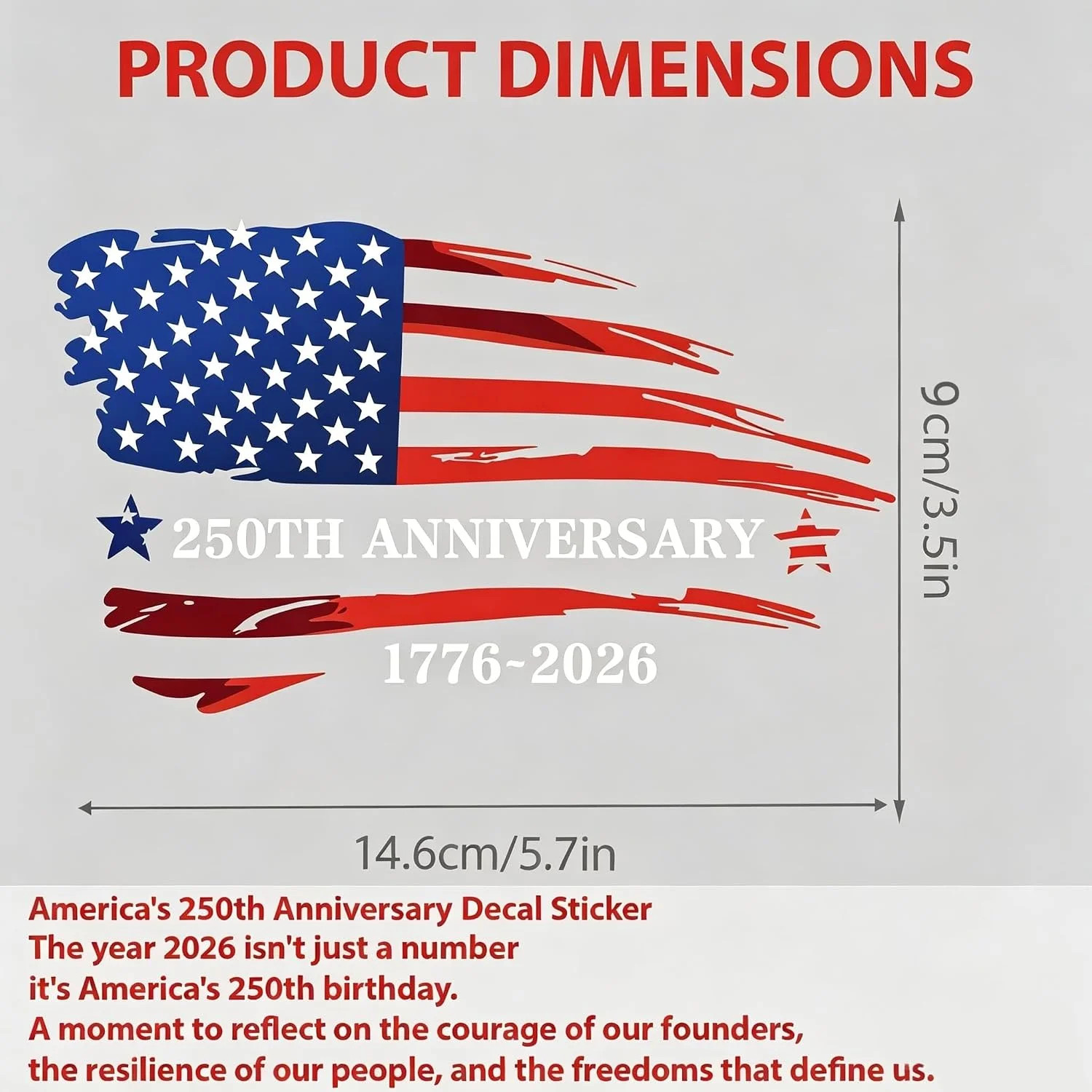 2 Pack America 250th Anniversary 1776-2026 Car Window Decals, American Flag Viny