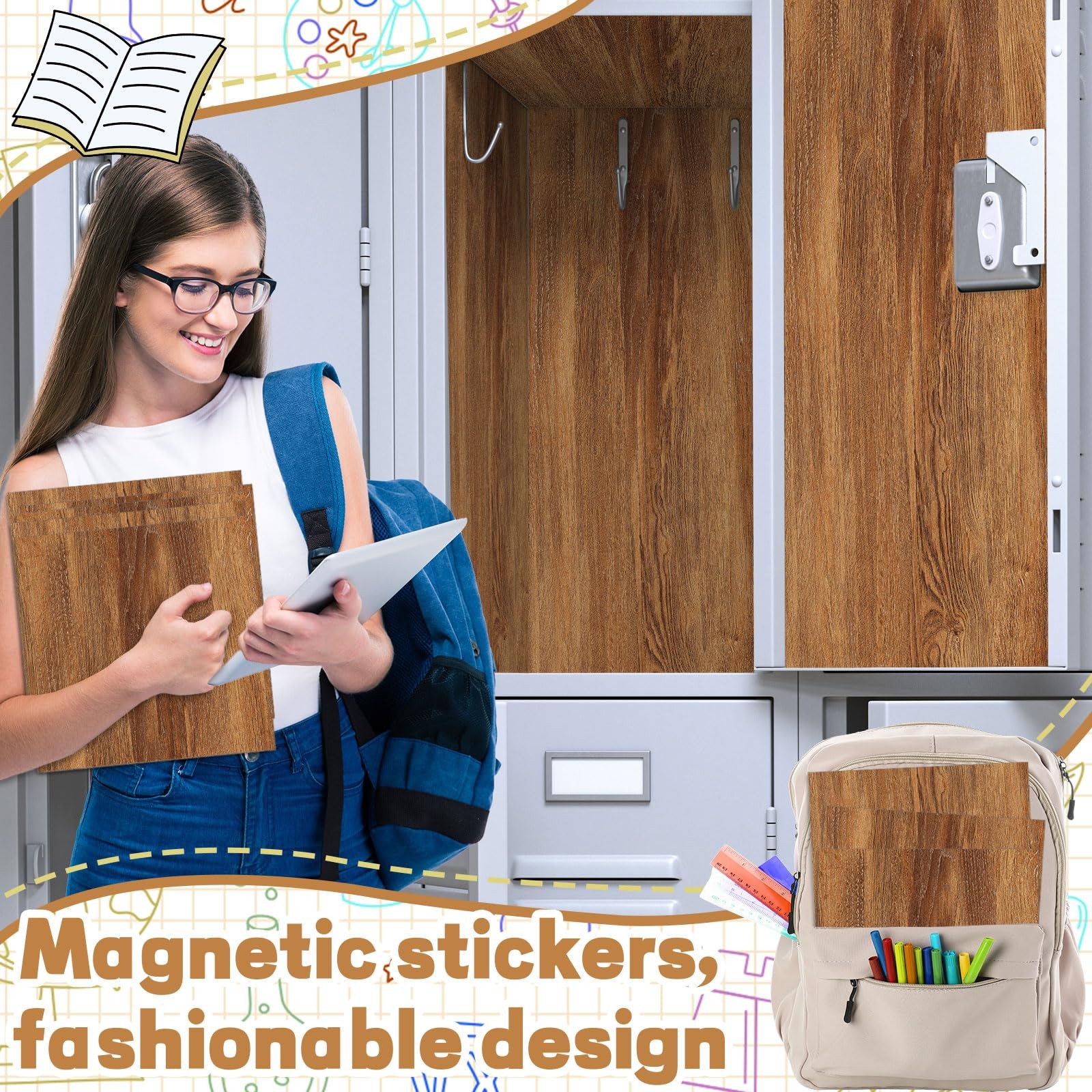 6 Pcs Locker Magnetic Wallpaper Locker Brown Wood Grain Wall Magnetic Sticker…