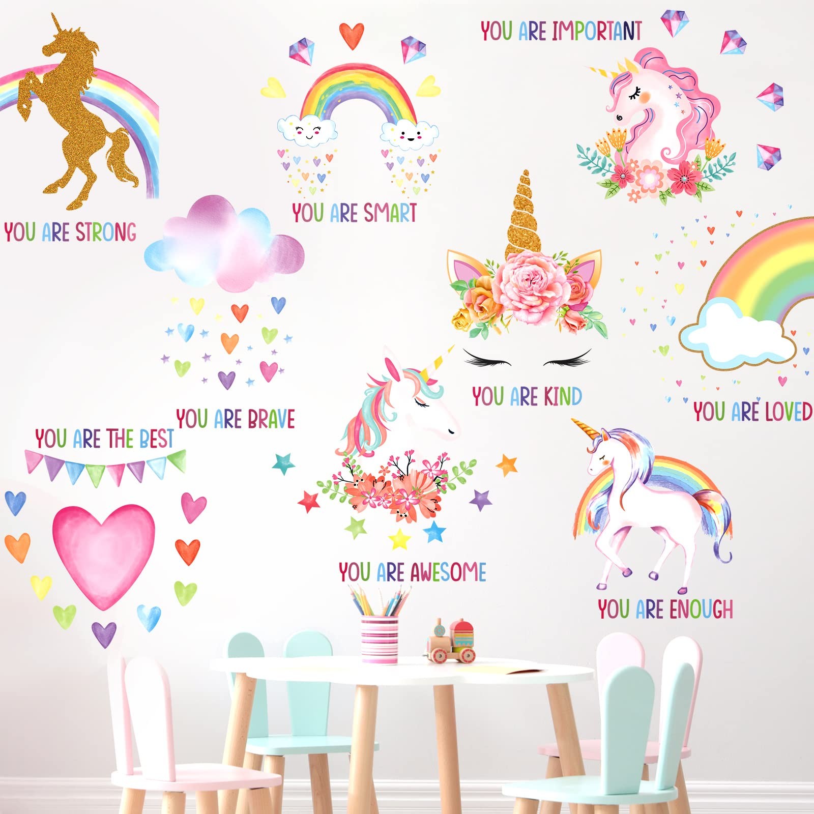 9 Pieces Unicorn Wall Decals Stickers Unicorn Room Decor for Girls Bedroom Ra…