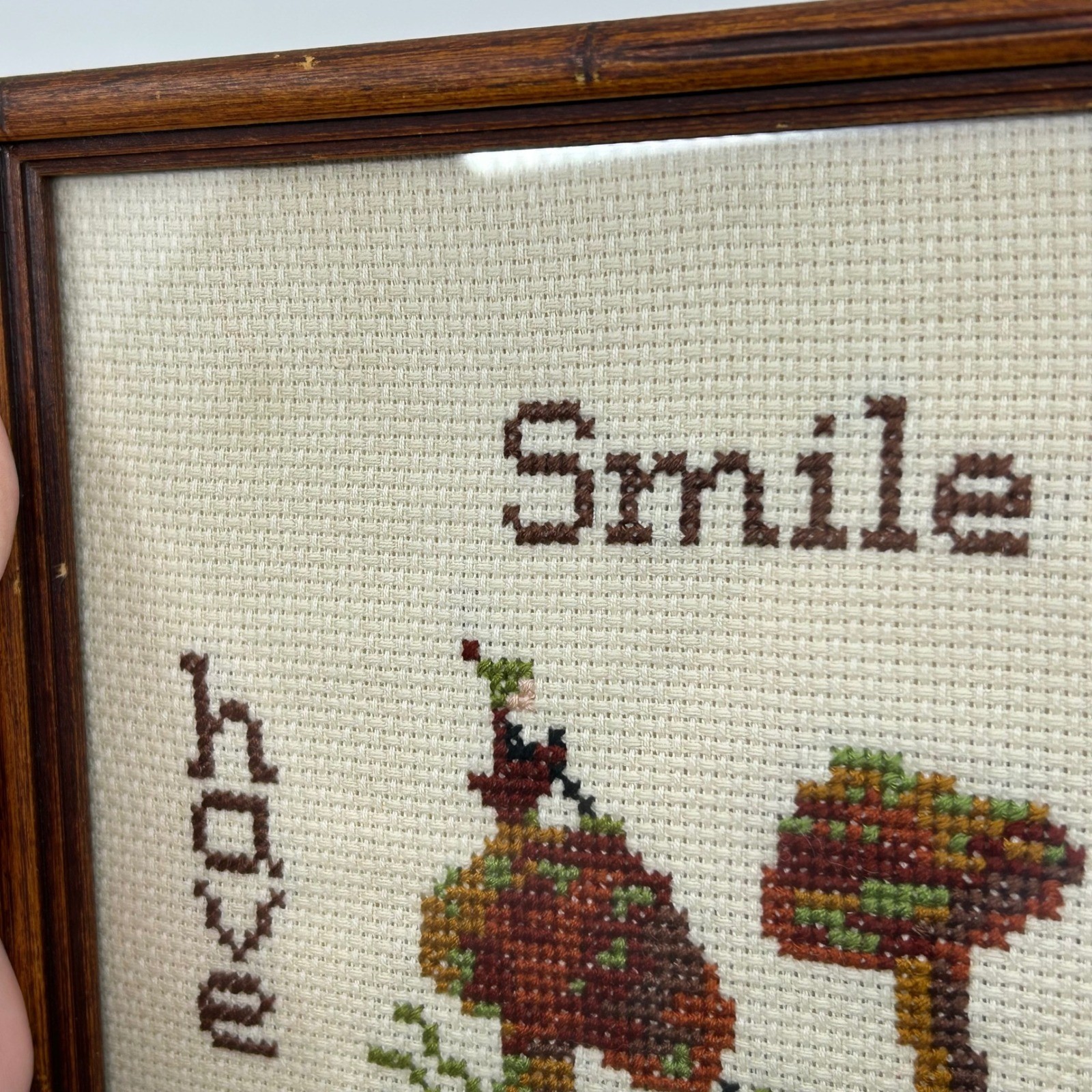 Vintage Cross Stitch Mushroom Pixie Frog Framed Wall Art Cottagecore Whimsical