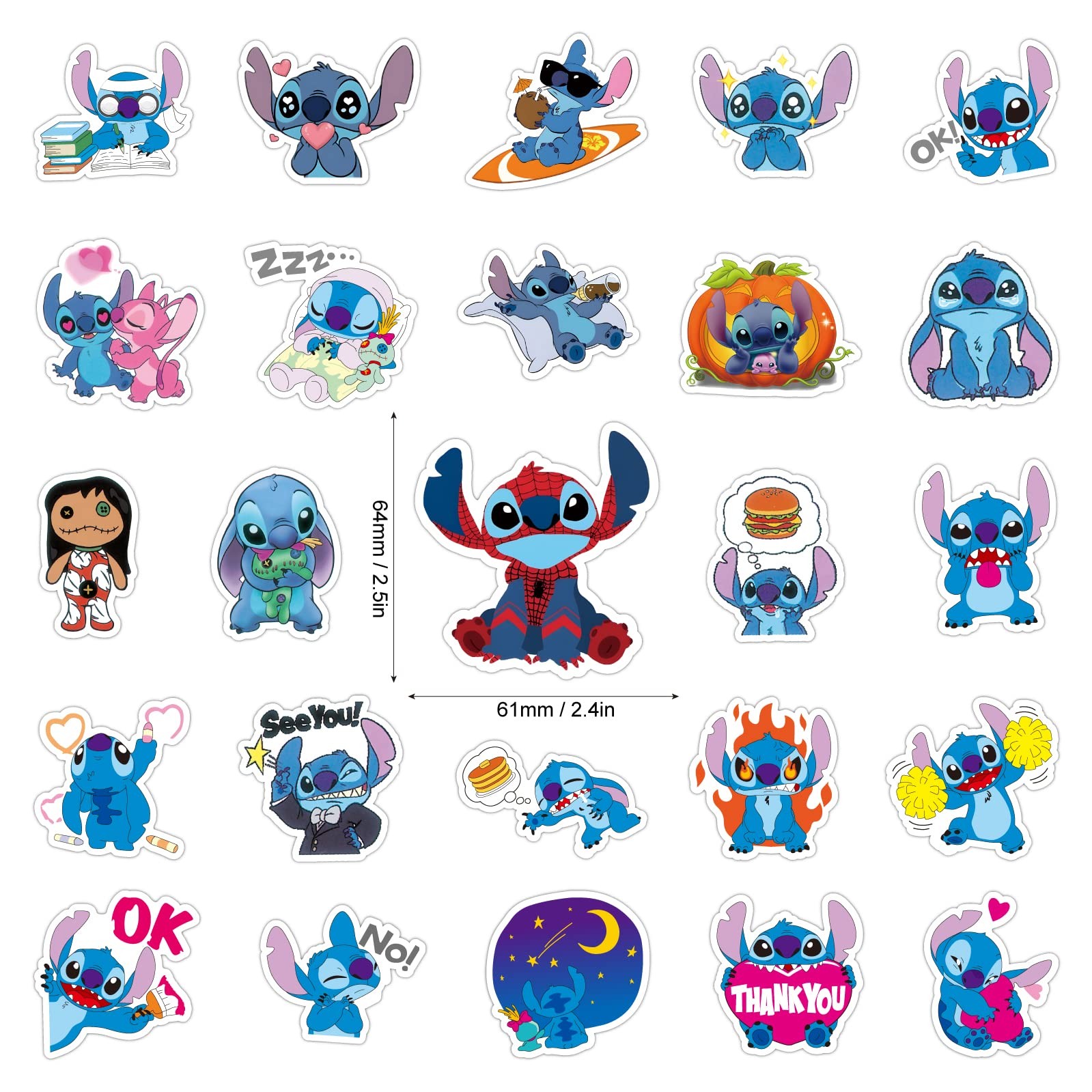 120pcs Stitch Stickers Pack Cartoon Cute Waterproof Vinyl Sticker Multicolor