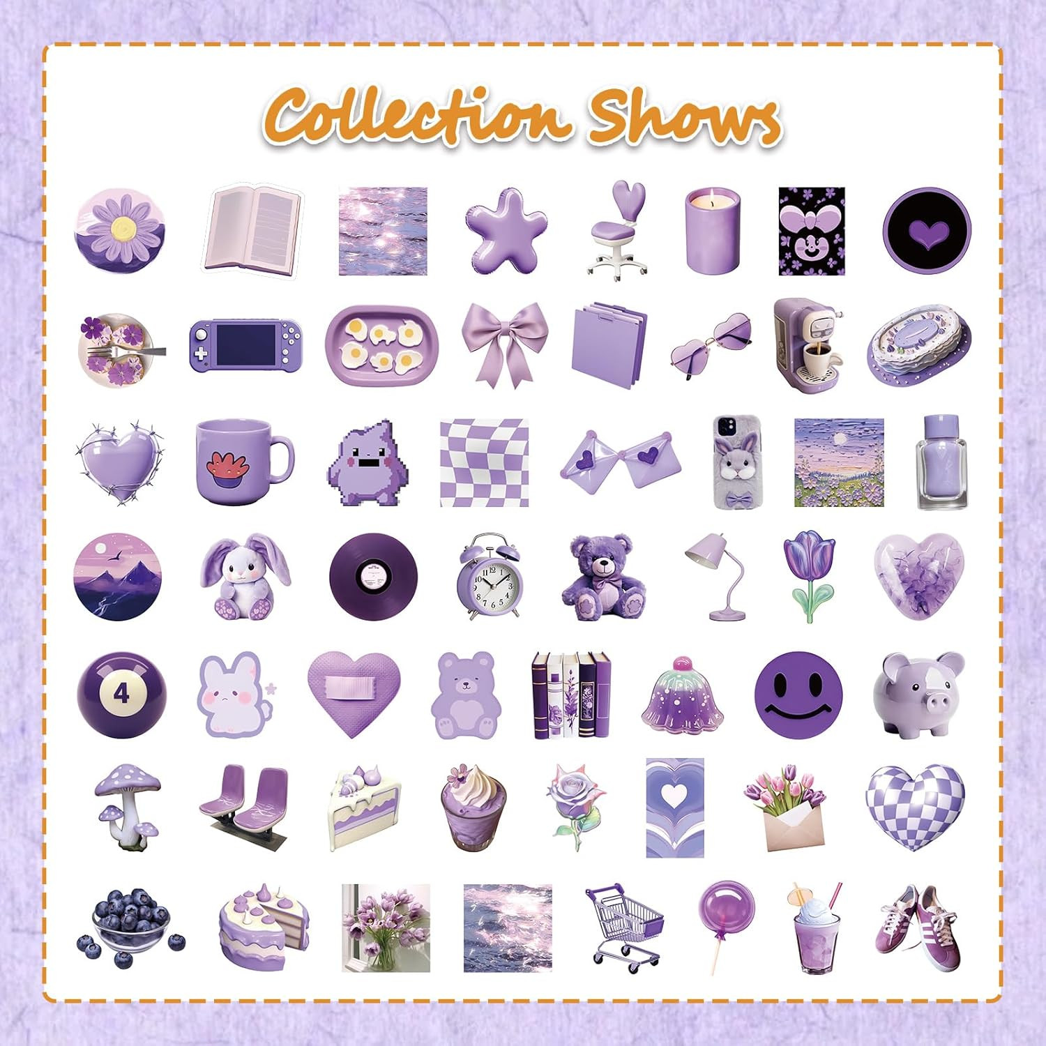 Aesthetic Purple Waterproof Stickers for Water Bottle, 56Pcs Cute Aesthetic Stic