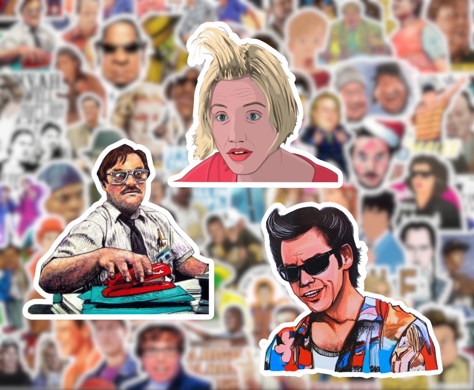 25/50 90's Comedies Sticker Pack – Waterproof Vinyl – Movie Sandler Jim Carrey