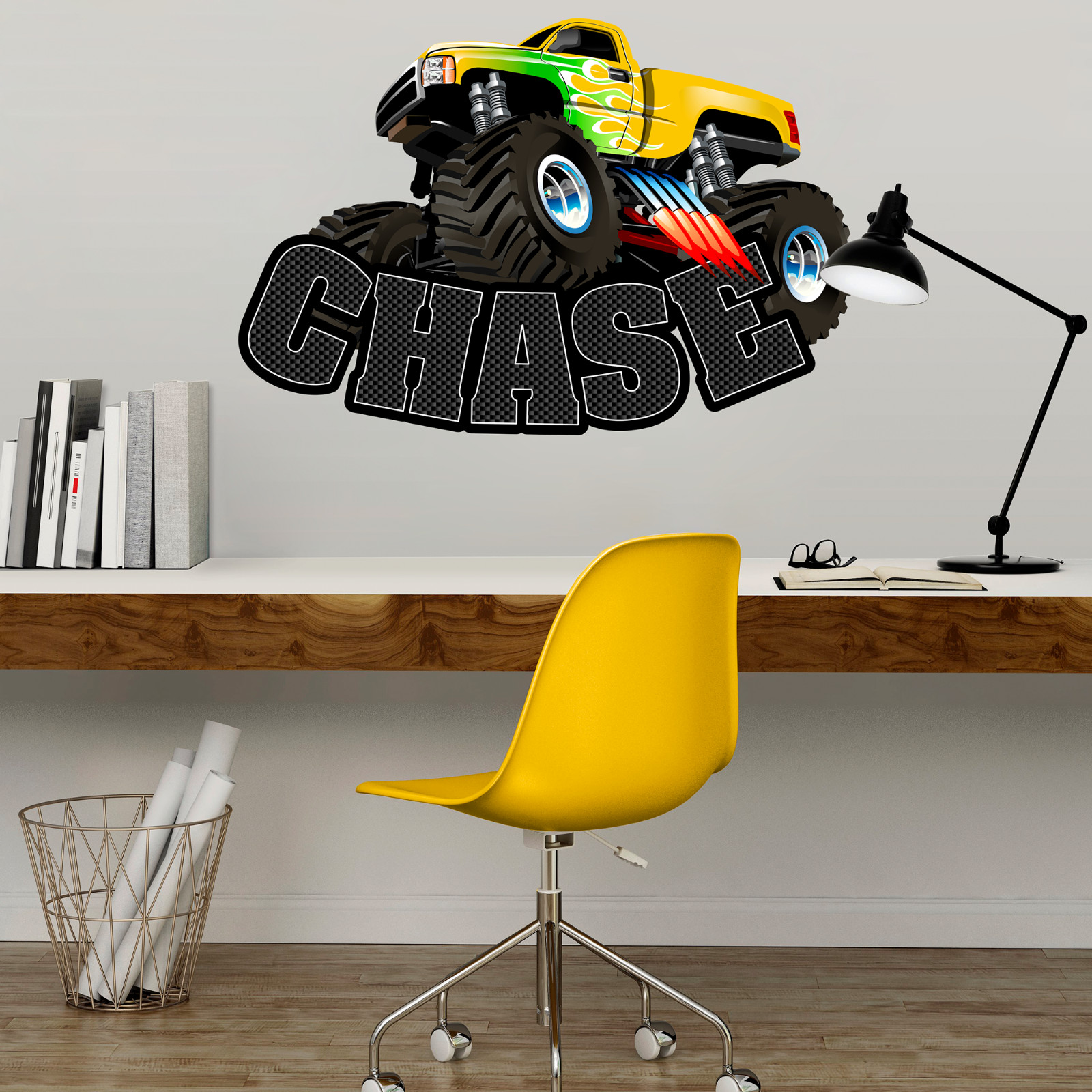 Personalized Monster Truck Name Wall Decal Sticker for Boy-Custom Room Decor Art