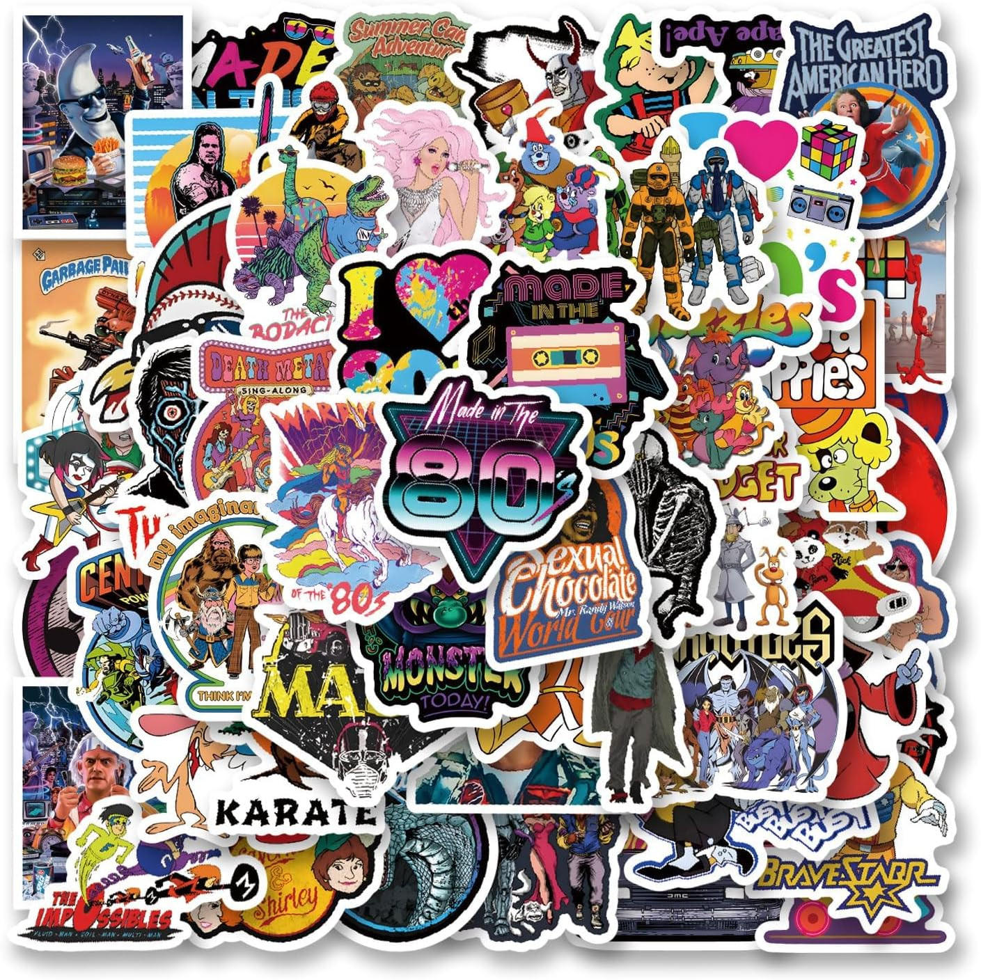60Pcs 80S Stickers Pack, Classic Animation Aesthetic Vinyl Waterproof Decals for