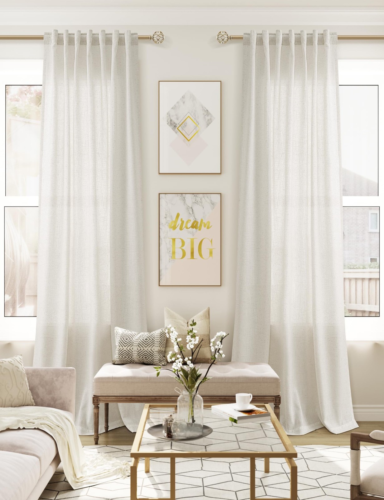 Guken Natural Cream Linen Curtains 120 inches Long for Living Room Bedroom 1 …