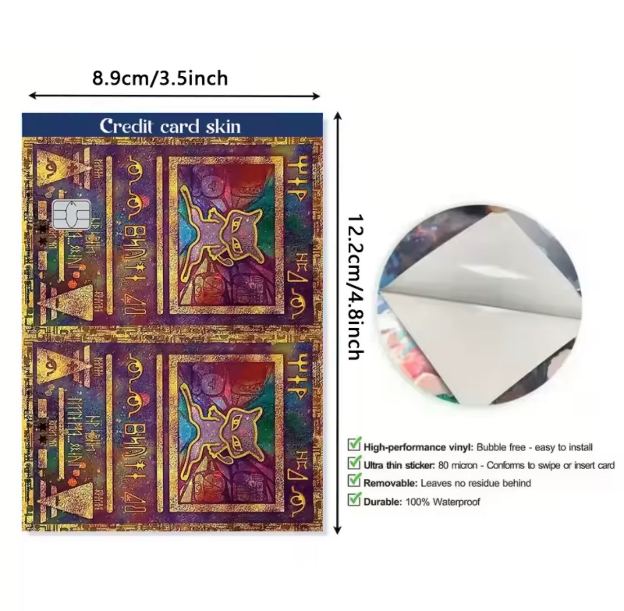 Mew Pokémon Credit Card Skin Cover Sticker ,small chip matte 2pc front & back