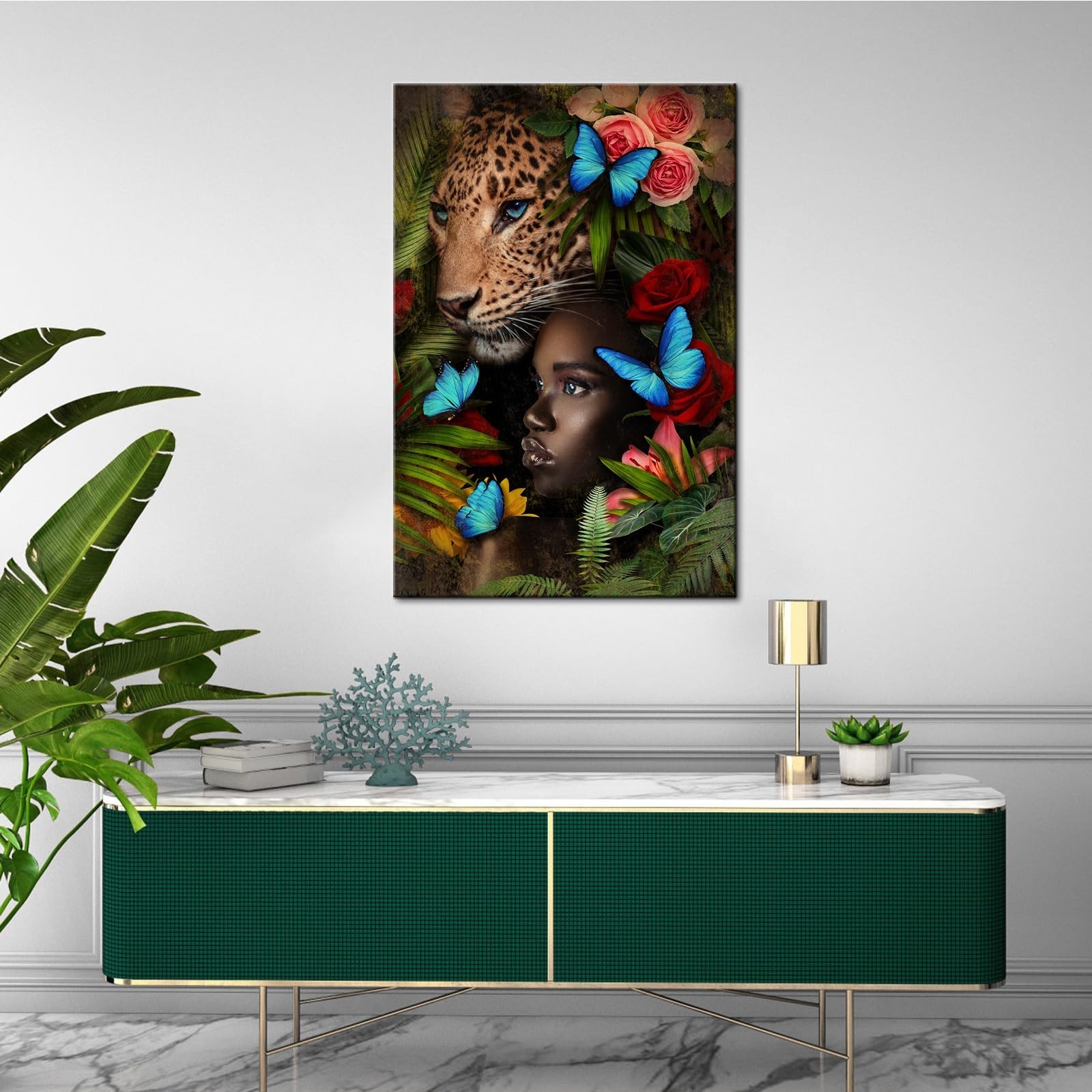 Conipit Jungle Pictures Wall Art Leopard Safari Animal Canvas Black Girl Artw…