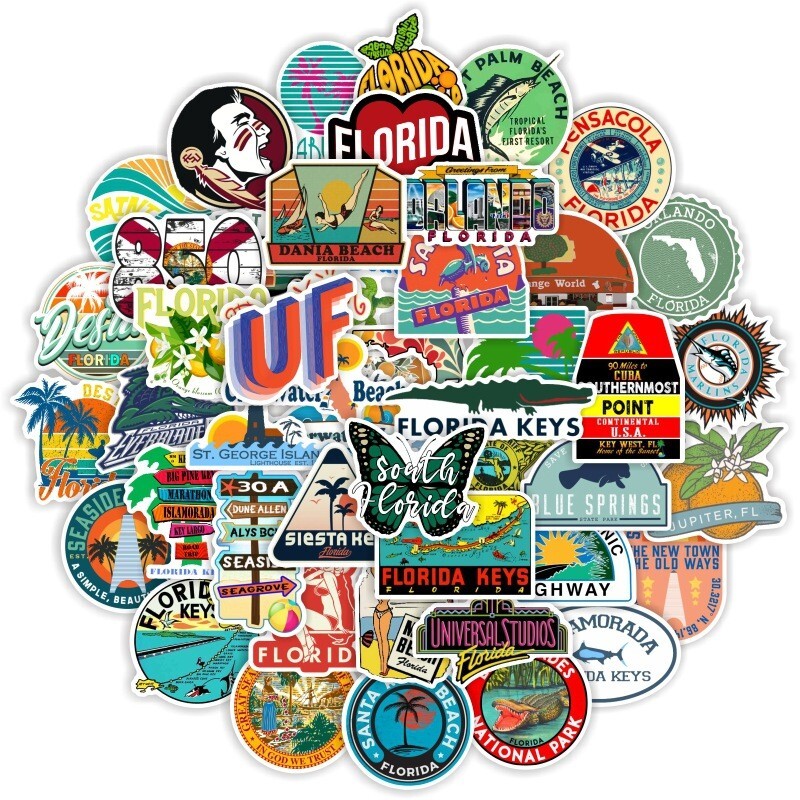100pcs FLORIDA Stickers, Beach Travel Vacation Stickers, #075163