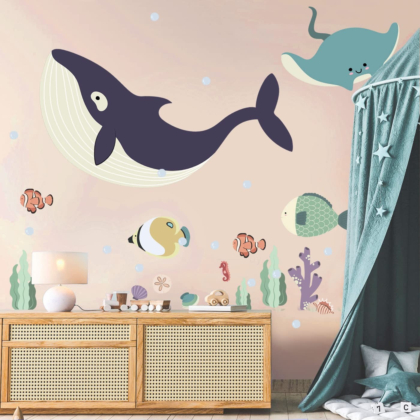 93pcs Ocean Animals Wall Decals Peel and Stick, Ocean Wall Stickers for Baby …