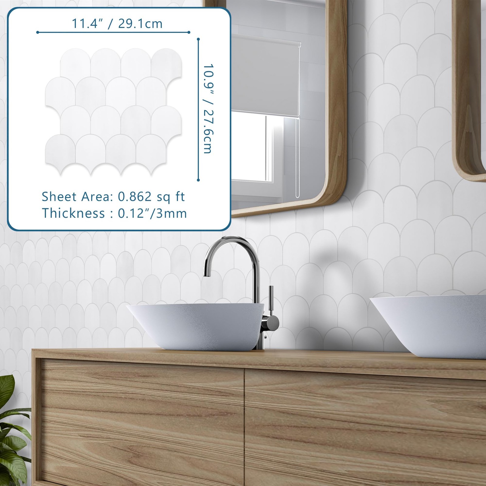 10-Sheet Fish Scale Peel and Stick Backsplash Tile, 11.4" x 10.9" Stone Comp…