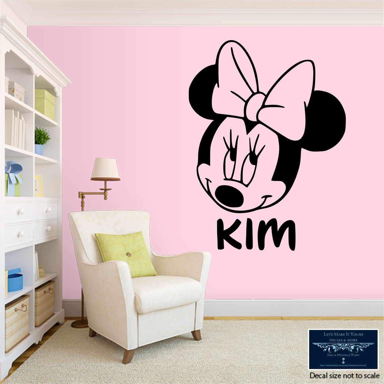 MINNIE MOUSE W/ NAME CUSTOM LARGE WALL ART VINYL DECAL STICKER REMOVABLE 22X29"