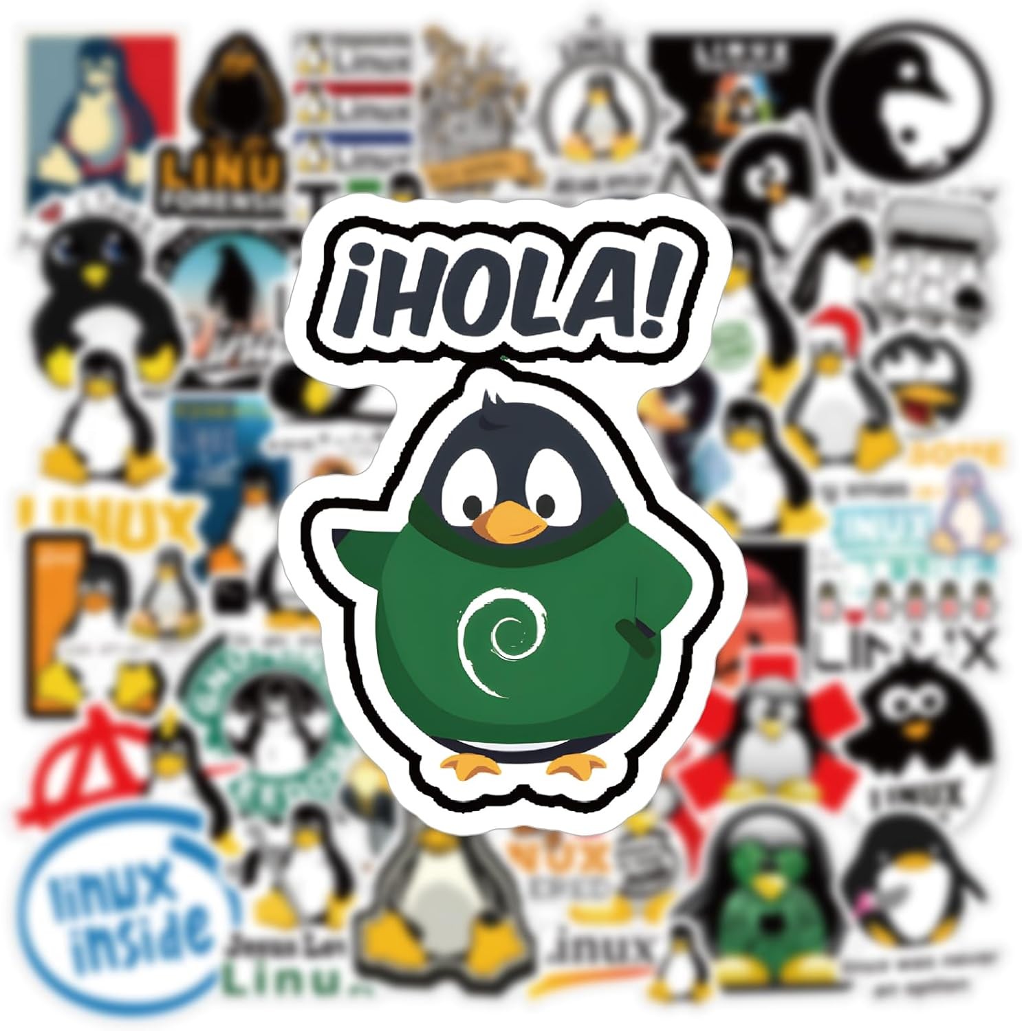 Linux Stickers 62pcs Work Decals Aesthetic Waterproof Vinyl Pack White
