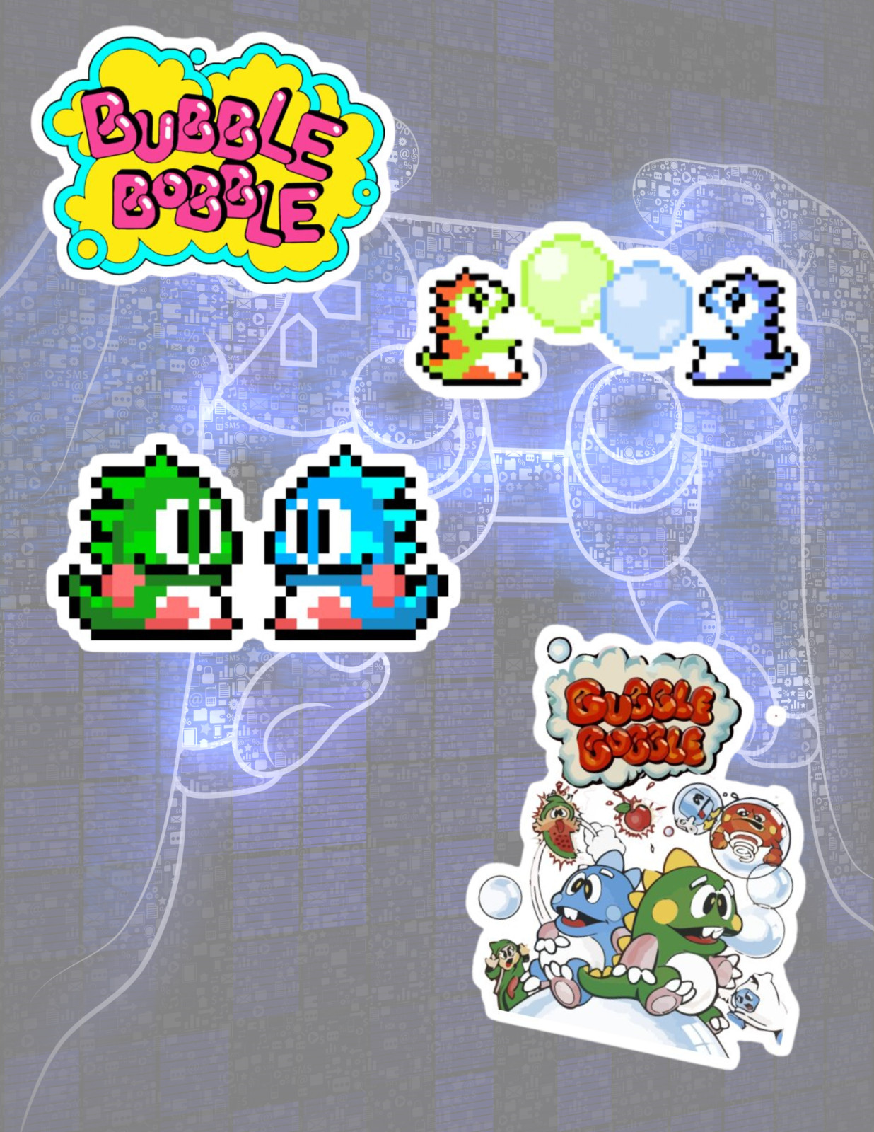 Bubble Bobble Retro Video Game 4pc Sticker Pack