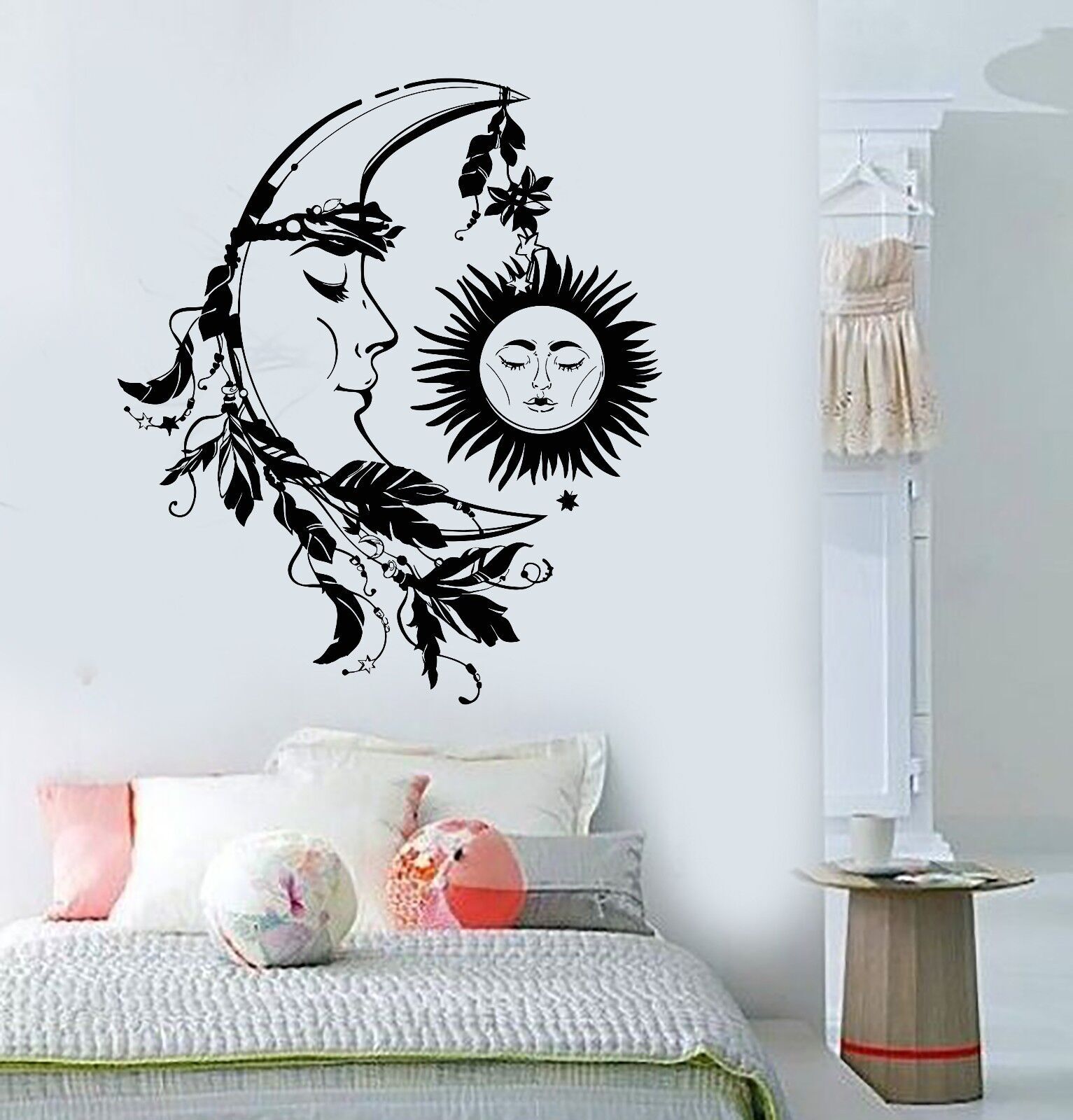 Vinyl Wall Decal Sun Moon Night Dream Bedroom Design Feather Stickers (807ig)