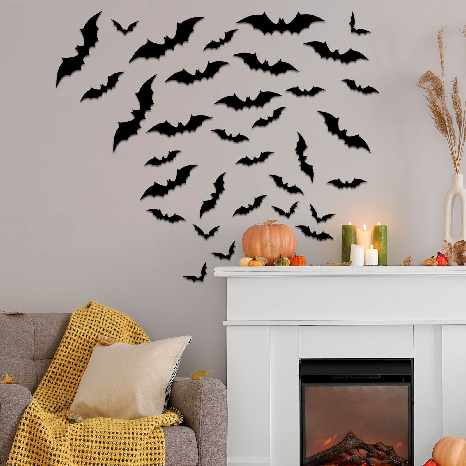 AGCAN 140Pcs Bat Wall Decor, 5 Different Sizes 3D Scary Bat Stickers
