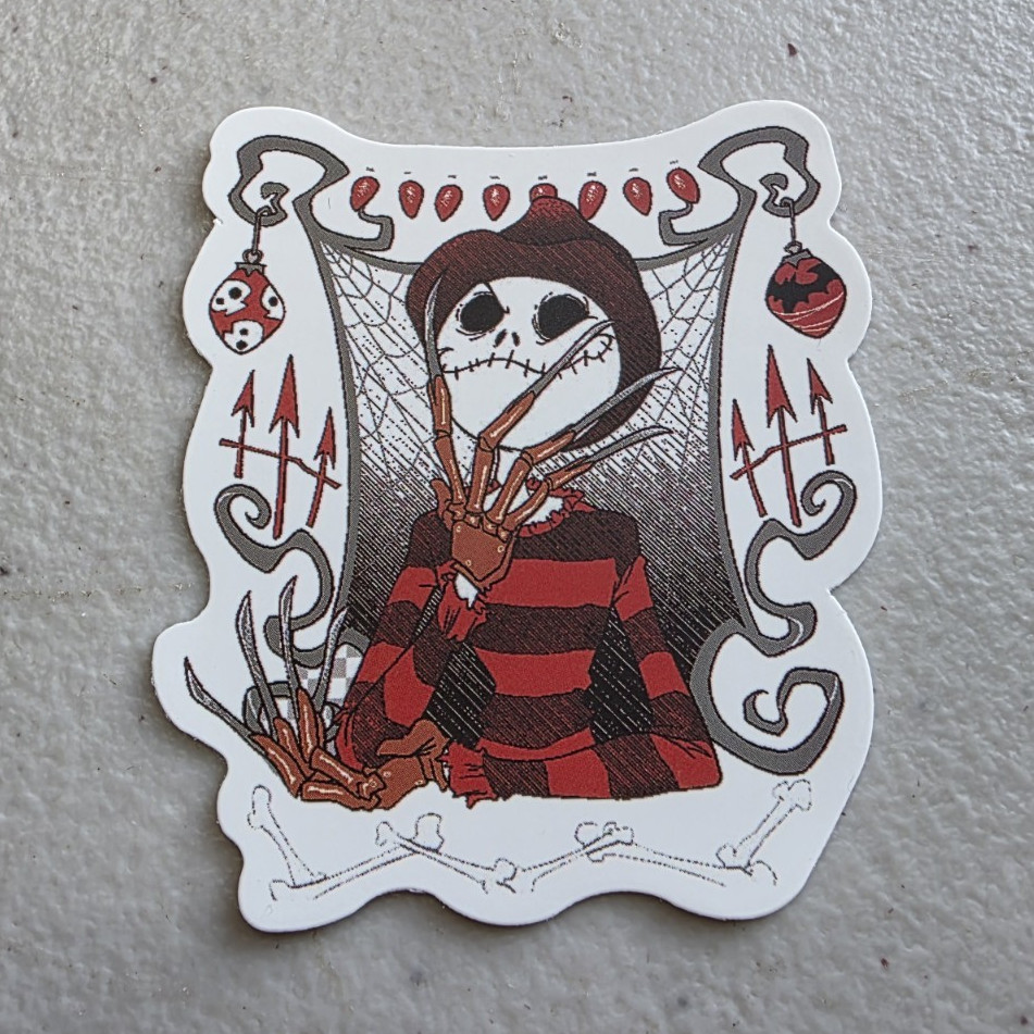 Die-Cut Skull Character Sticker Decal Multicolor Red/Black Striped Sweater