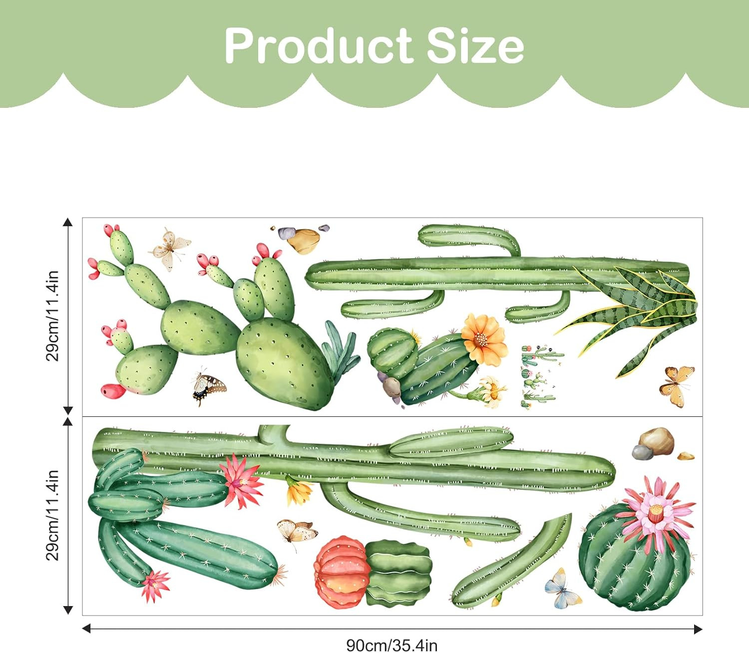 Large Cactus Wall Decals Green Plants Wall Stickers Peel and Stick Tropical Art