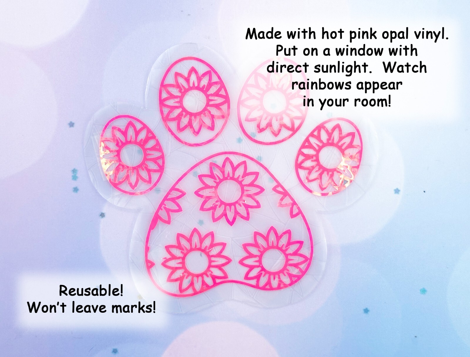 Sunflower Paw Sticker Window Cling Suncatcher Hot Pink Decal Rainbow Maker Prism