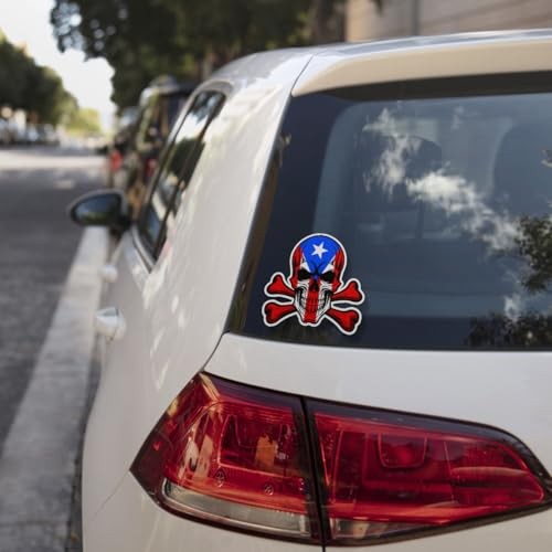 (3Pcs-5in) Flag Skull Decal – Patriotic Flag Design, Puerto Rican Puerto Rico