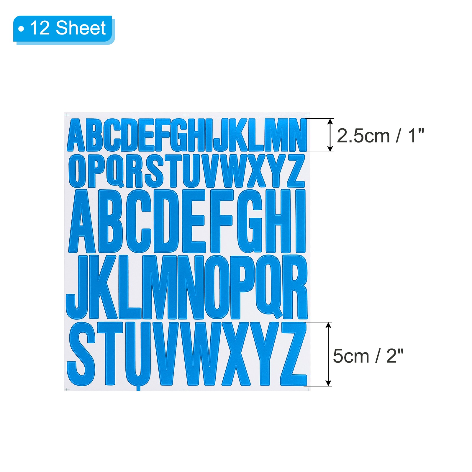 12 Sheets Letter Stickers 1" 2" Self Adhesive Alphabet Sticker Lake Blue