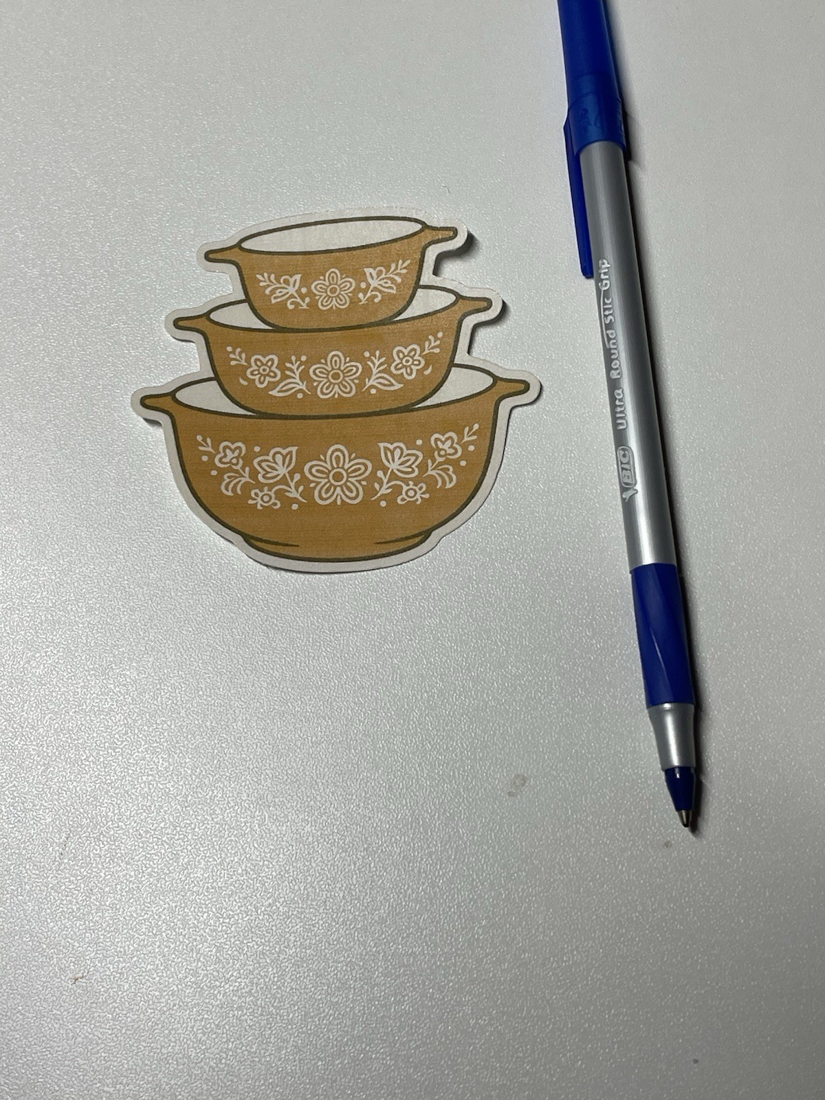 Vintage Retro Floral Stacked Bowls Yellow White Sticker for Wall Laptop Door