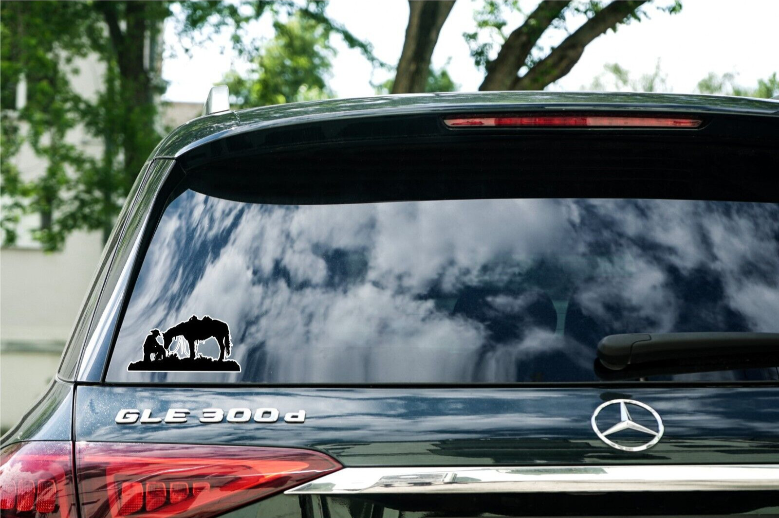Western Rodeo – Cowboy Praying with Horse – 5.5in Vinyl Die Cut Sticker decals.