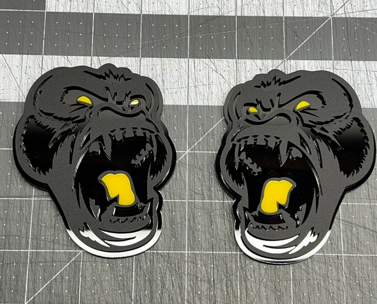 Angry Gorilla Yellow Eye Car Truck Emblem Badge Matte Black/Black Custom PK of 2