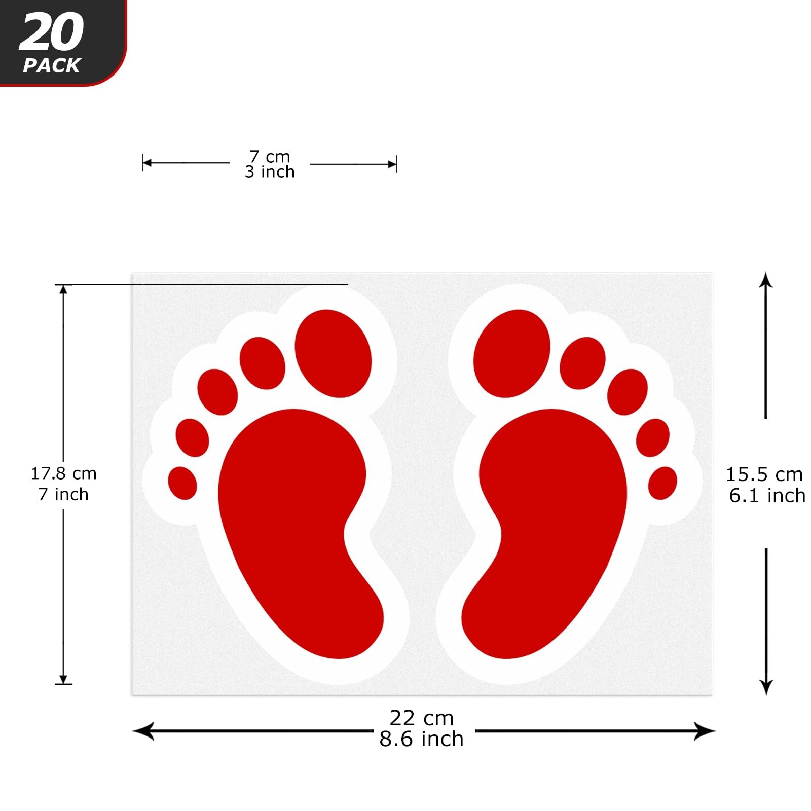 Red Footprint Stickers 4 × 6 Inches Vinyl Self Adhesive Kids Floor Decals W