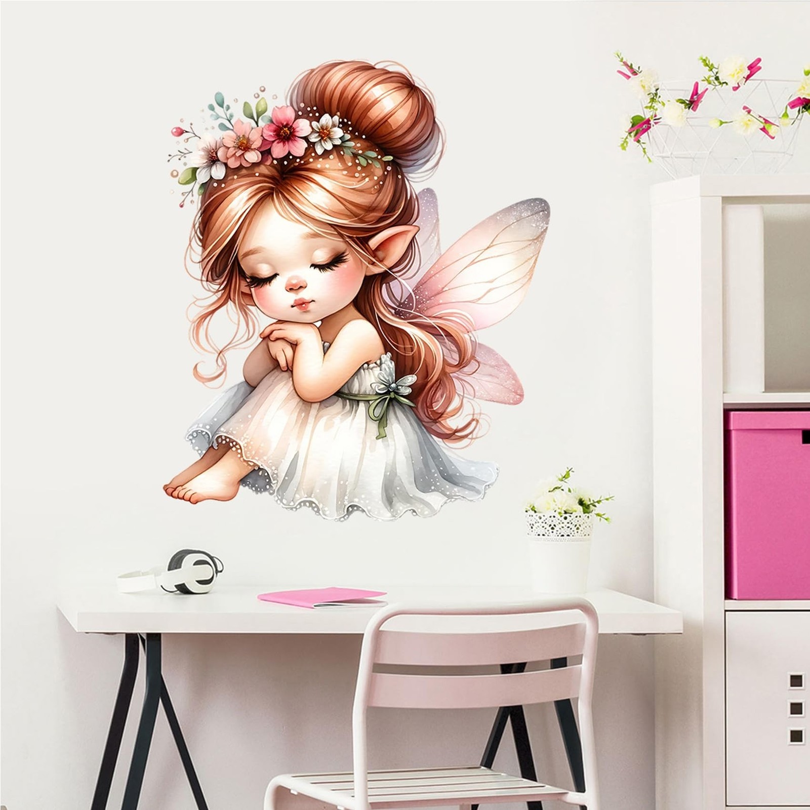 Butterfly Girl Wall Stickers Flower Fairy Wall Decal Cute Baby Room Decor Gir…