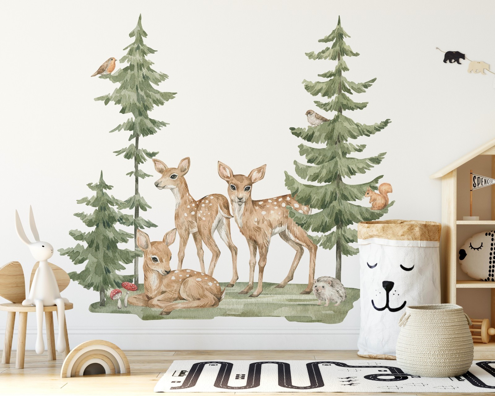 Woodland Forest Deer Wall Decal Set | Peel & Stick Fabric Nursery Wall Sticker