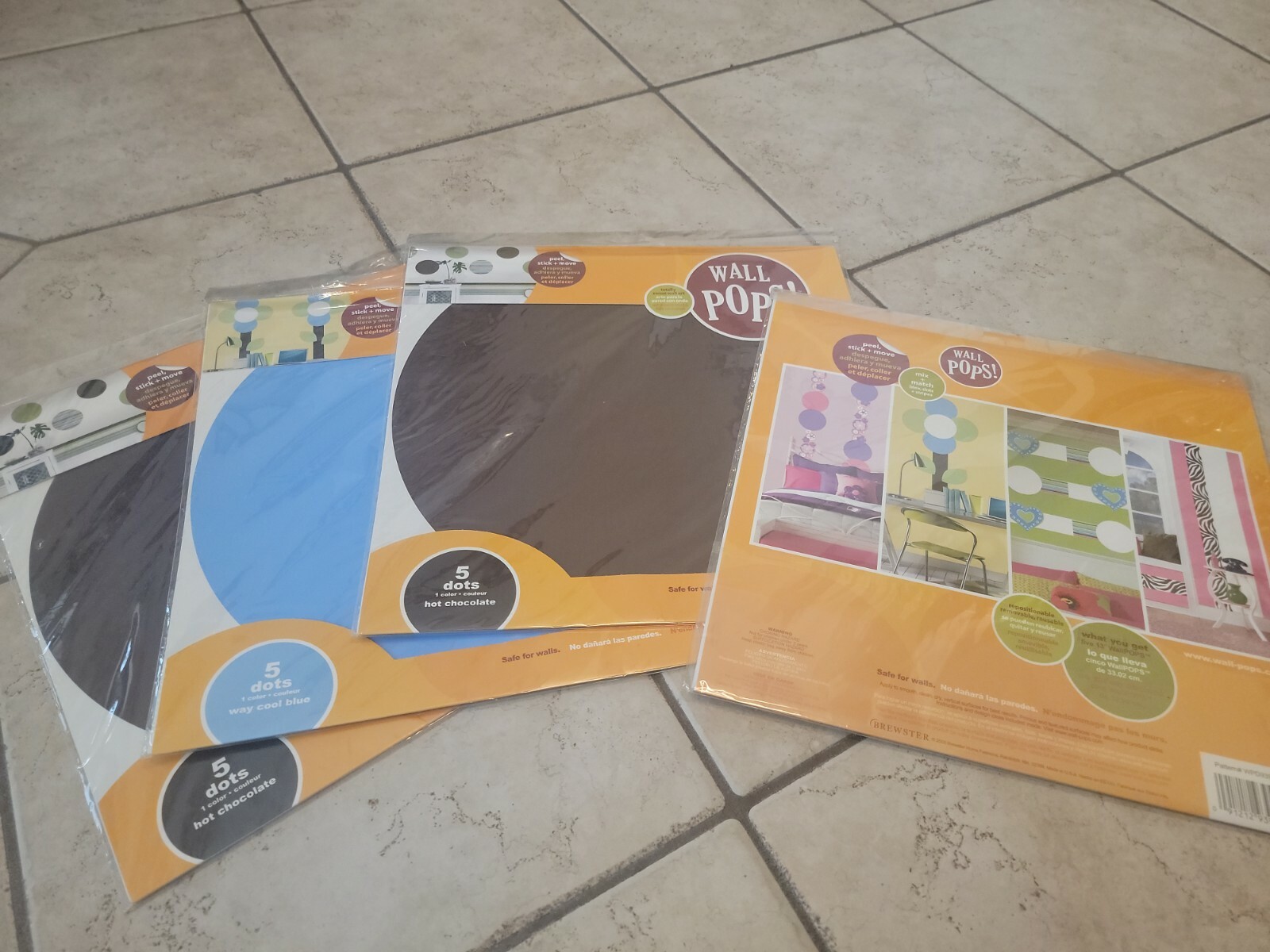 Brewster Wall Pops! 5 Dots 1 Color Stylin (2)Brown & (2)Blue 13” circles (5/pkg)