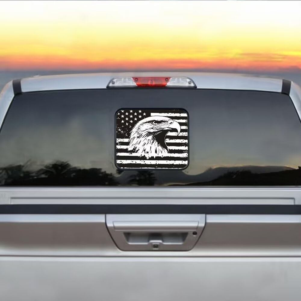 Rear Middle Window Decals for Truck, Black White American Flag Car Back Cente…