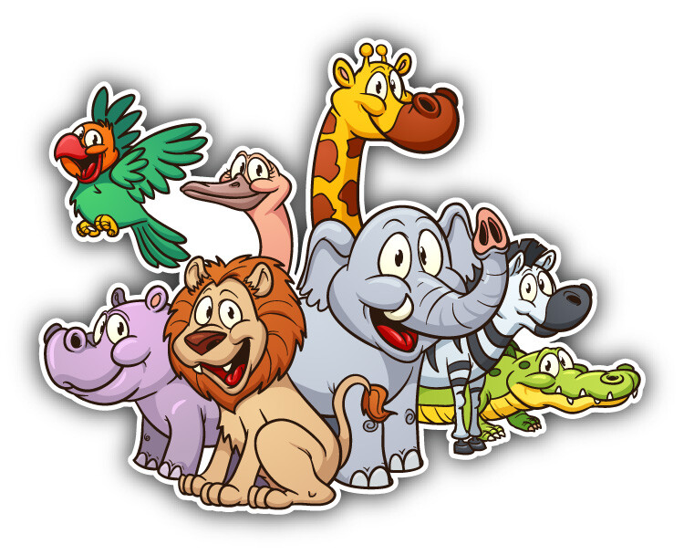 Safari Animals Cartoon Car Bumper Sticker Decal