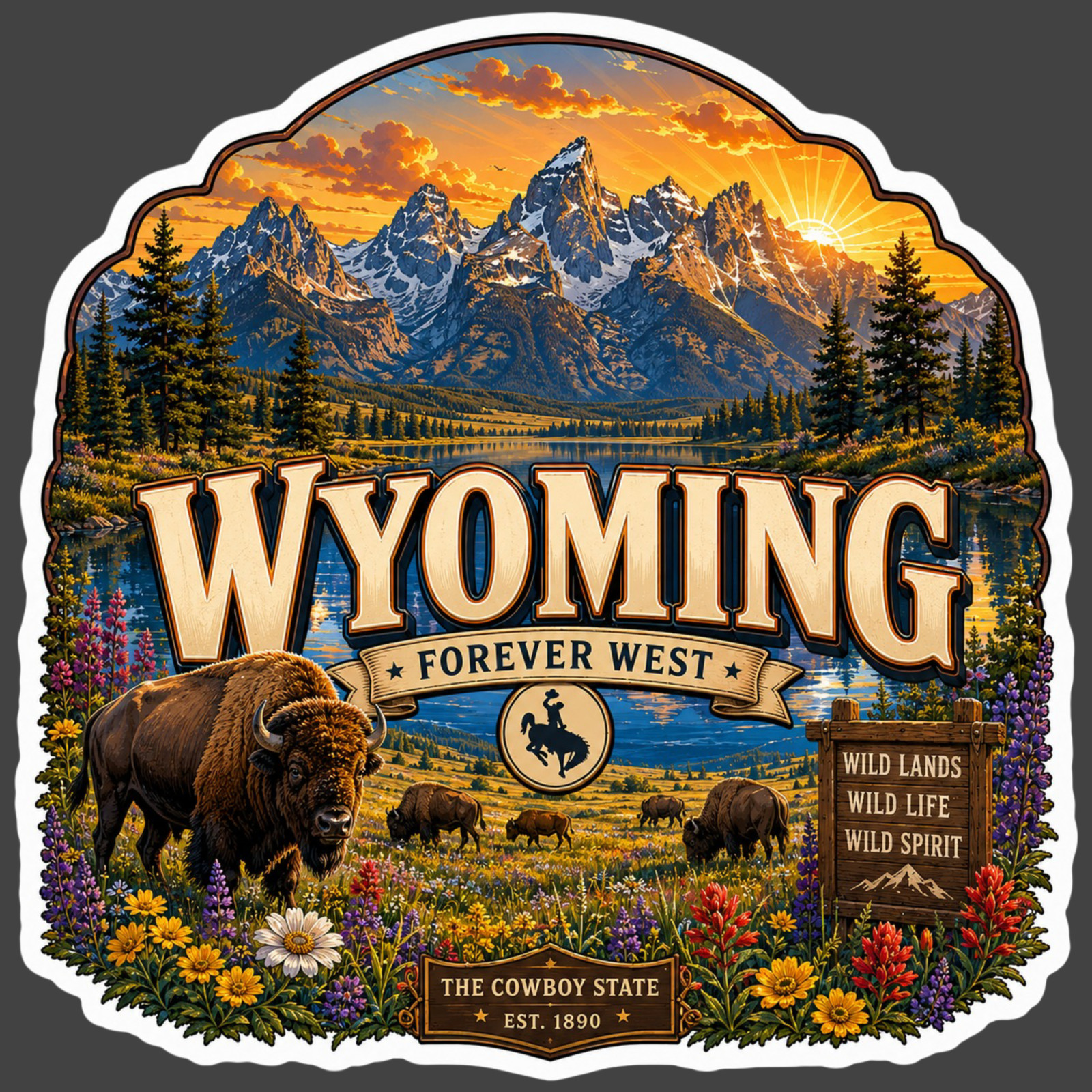 Wyoming Sticker Vinyl Decal Grand Teton Bison Mountain Travel Souvenir Gift