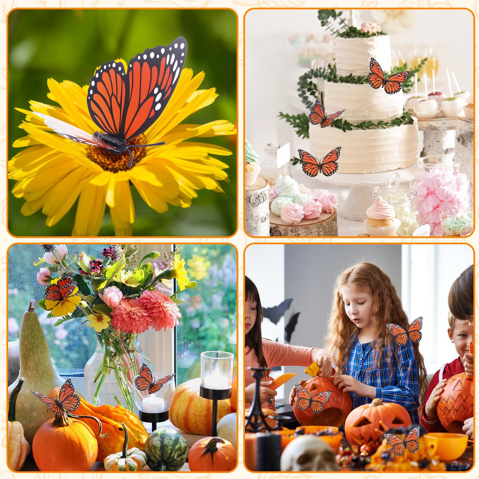 "Monarch Butterfly Decorations, 12 Pcs, Dia de los Muertos, 3 Sizes"