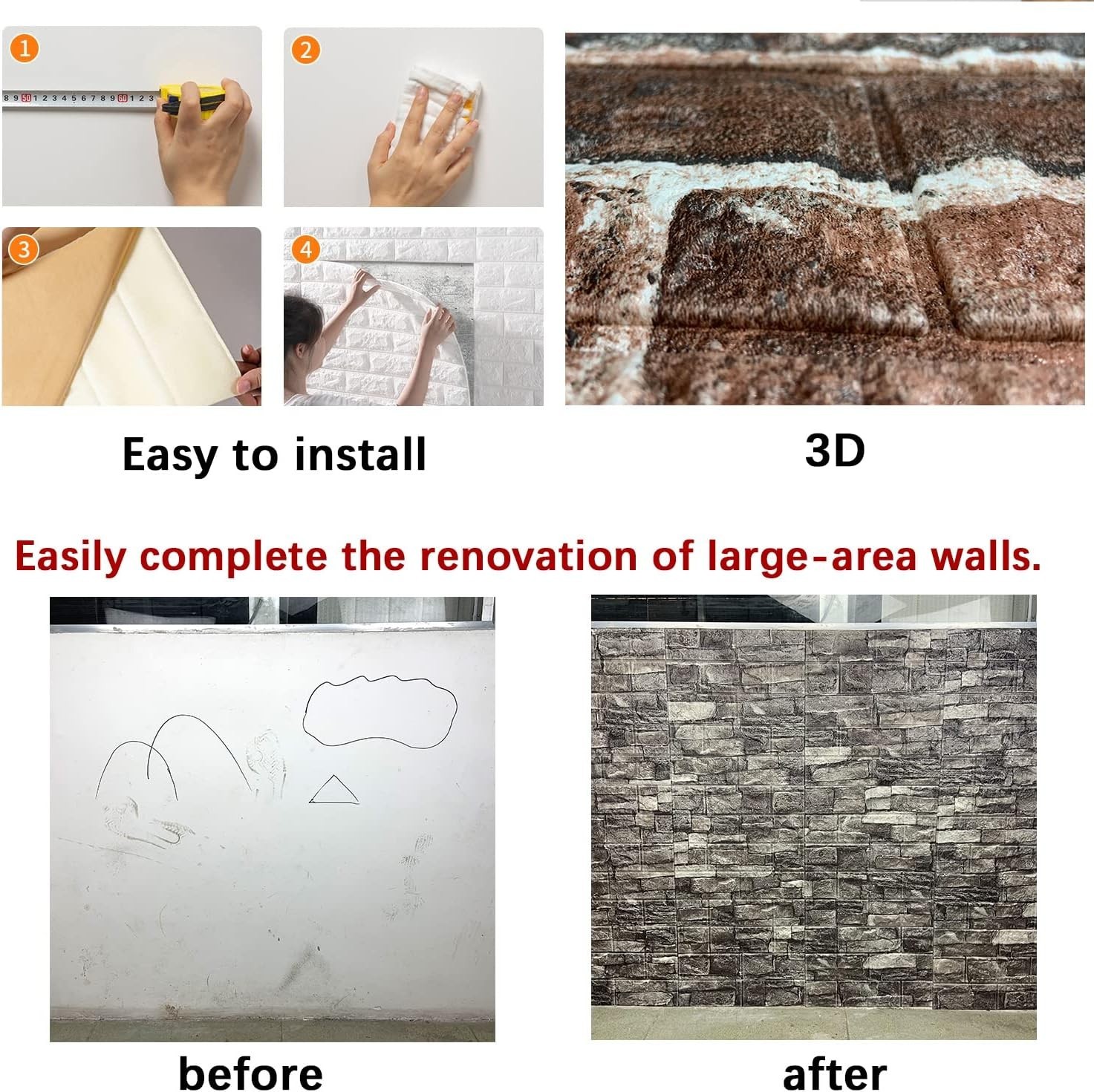 Self-Adhesive 3D Red Brick Wall Panels – 20PCS Foam Design for Easy Installation