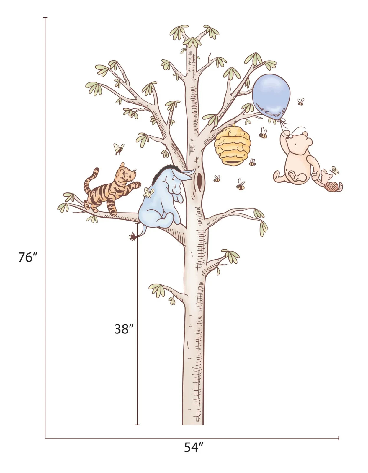 Cartoon Winnie Wall Decal Pooh Bear Mural Tiger & Donkey Wall Sticker Wall Art