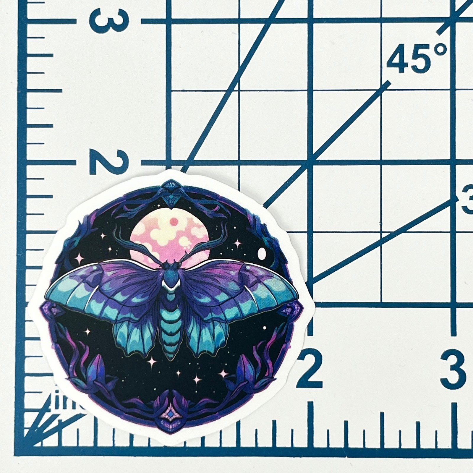 Neon Indigo Moth Vinyl Sticker Vintage Celestial Moon Insect Journal Laptop Art
