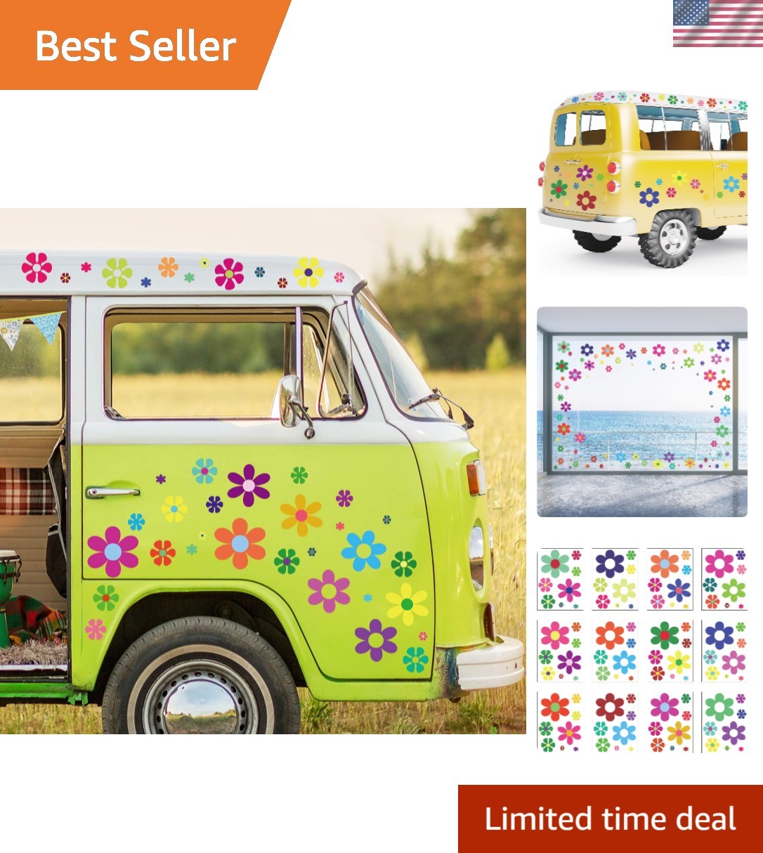 12 Sheets Flower Car Decals Daisy Stickers Flower Car Sticker Self Adhesive Viny