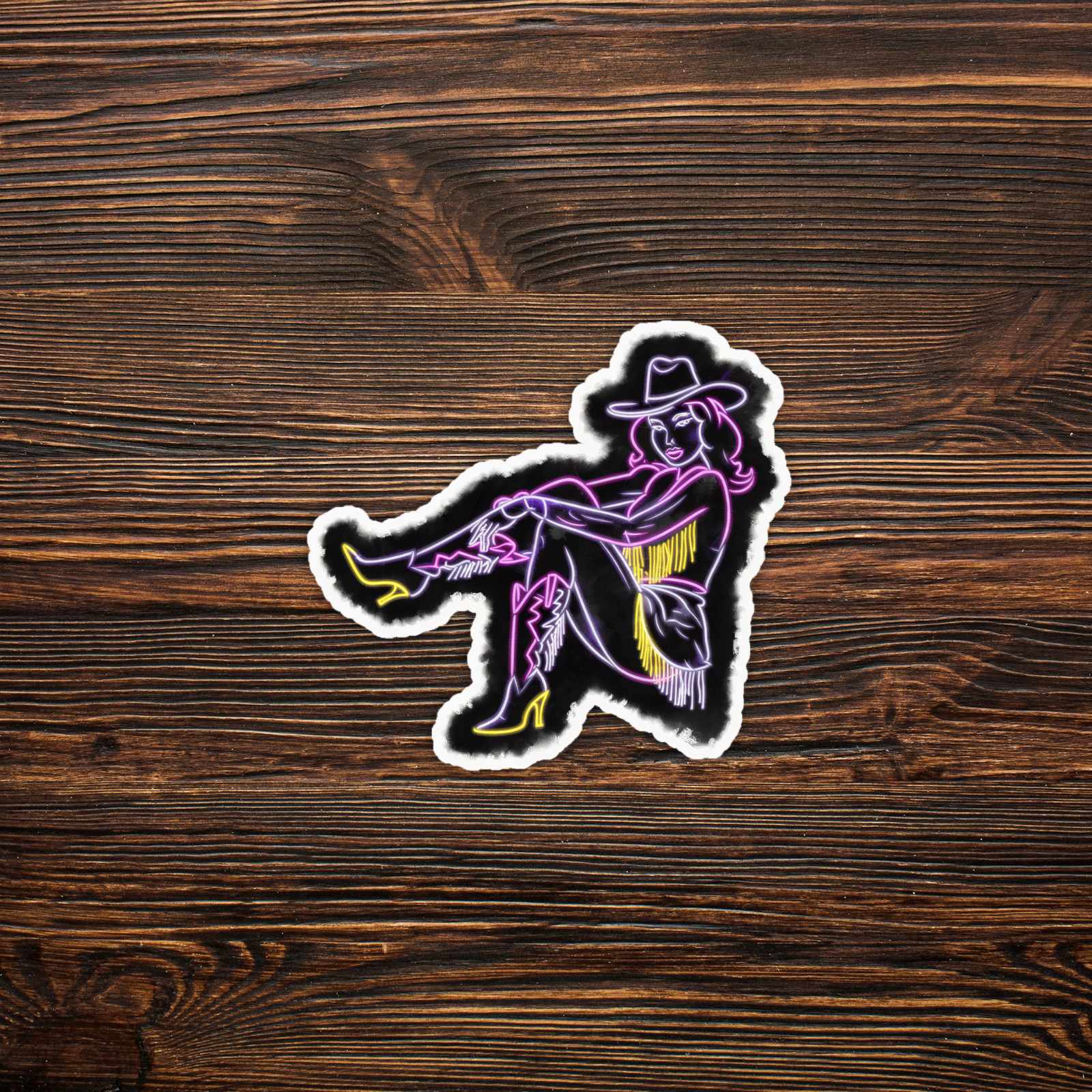 Neon Cowgirl Pin-Up Sticker – Sexy Western Pop Art Decal for Cars & Laptops #862