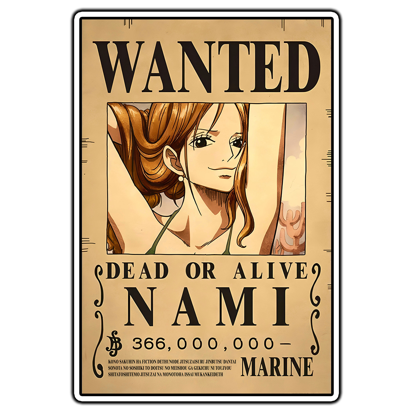 Nami Wanted Posted One Piece Anime Fan Sticker Waterproof Vinyl Decal Die-Cut