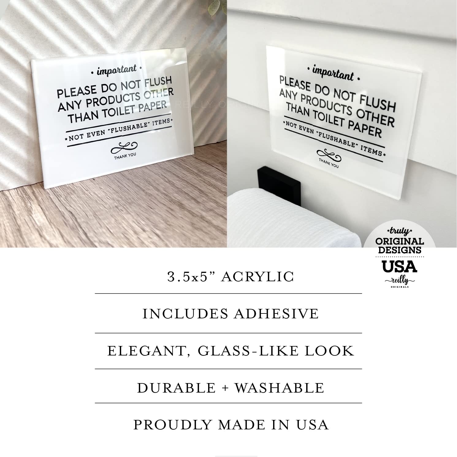 3.5×5 INCH Small & Elegant Designer Acrylic Bathroom Sign ~ Includes Adhesive…