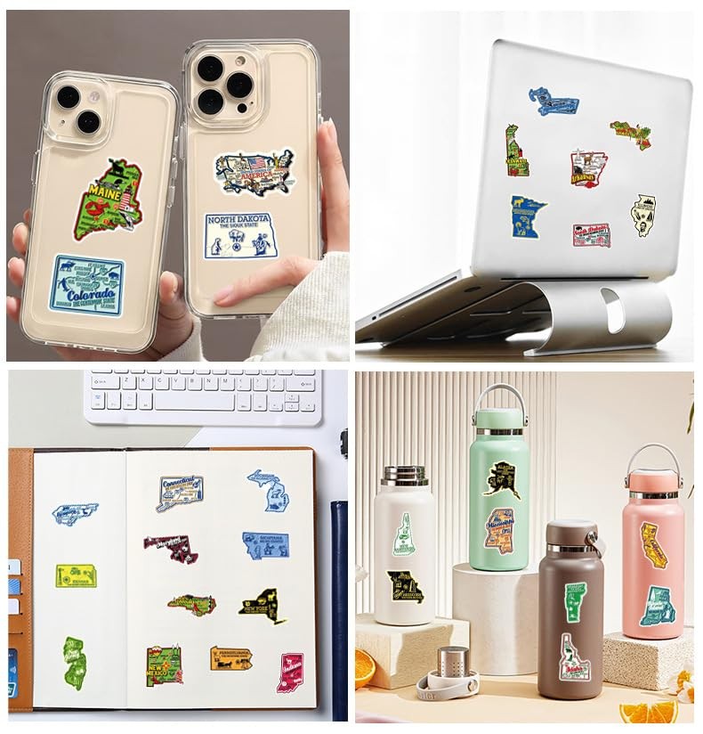 50Pcs United States Map Stickers – Waterproof Vinyl Removable No Usa-map