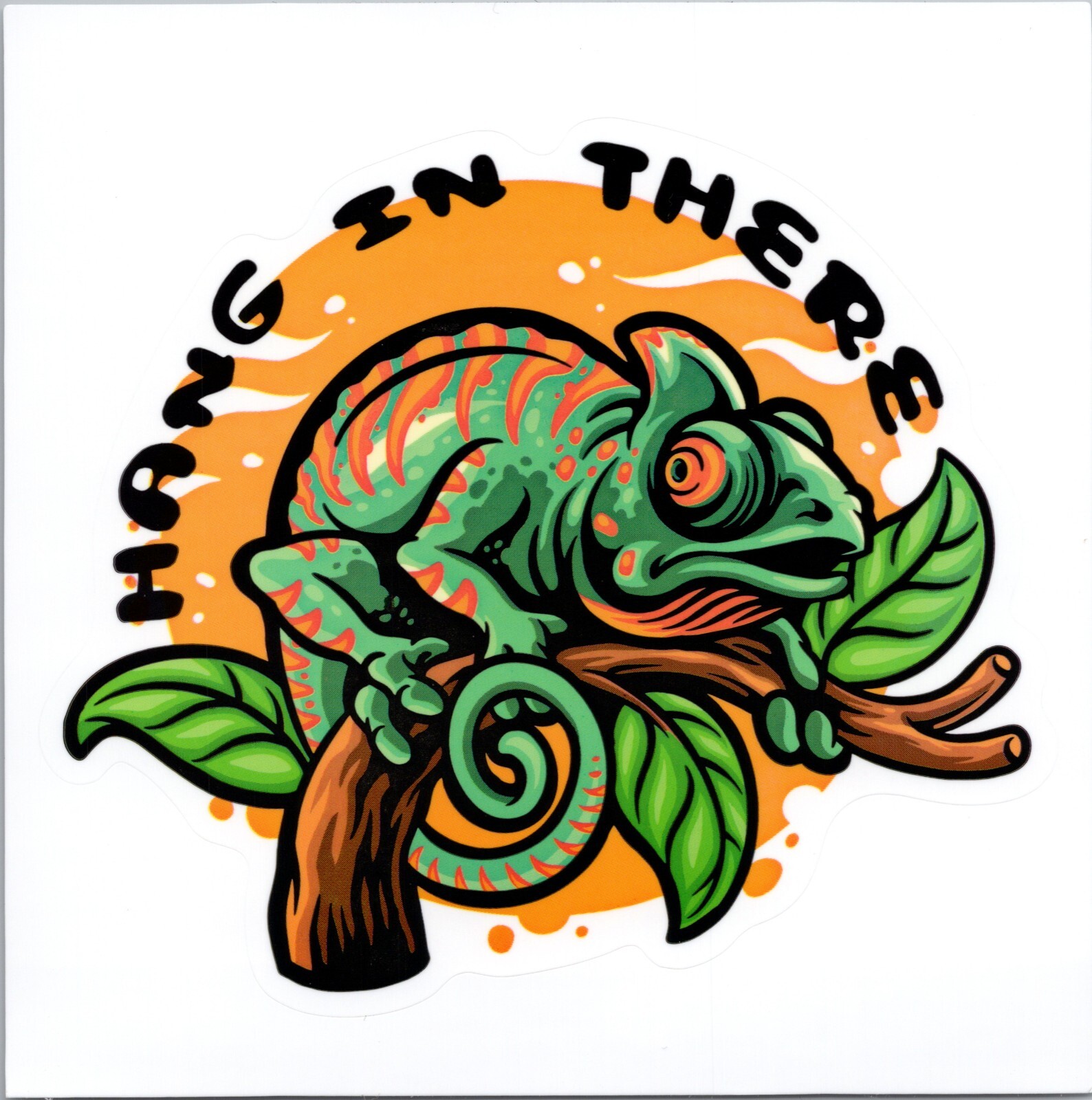 HANG IN THERE ~ CHAMELEON – Vinyl Sticker – 1.25in x 1.50in